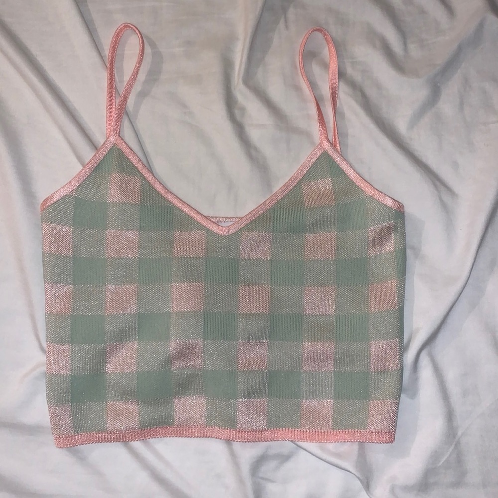 zara checkered cropped tank top